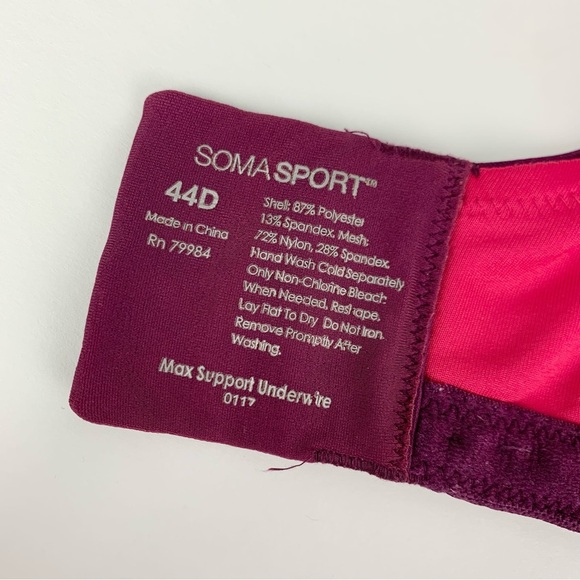 Soma Sport Max Support Underwire Purple Pink 44D - Picture 10 of 13